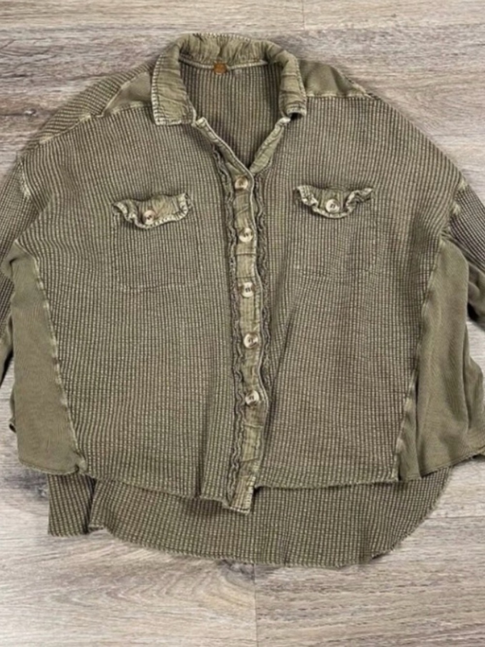 Free People Scout Olive Waffle Knit Oversized Shacket - Picture 2 of 4